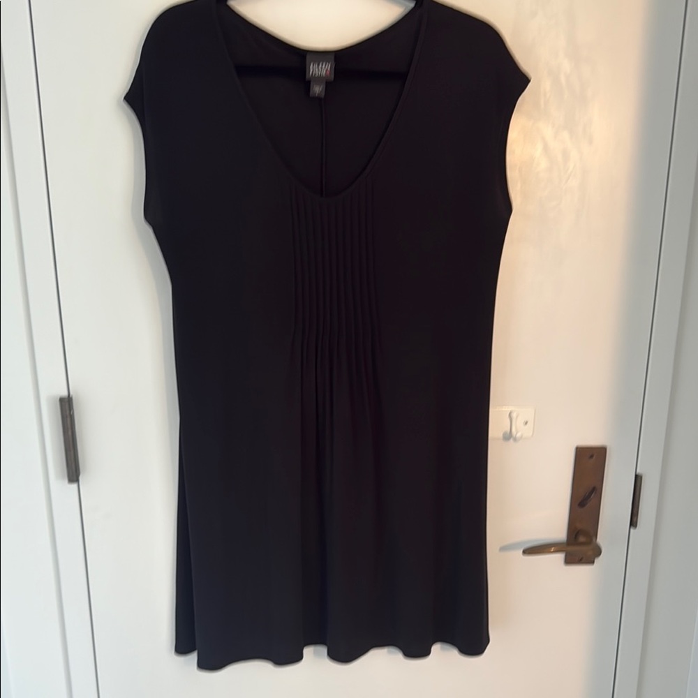 Eileen Fisher Black Cap Sleeve Tunic with Pleated detail